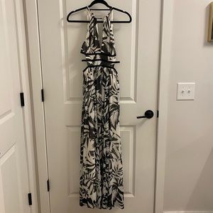 Black and white floral maxi dress with cutouts